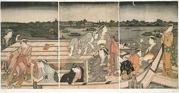 Kitagawa Utamaro: Pleasure-boating on the Sumida River (Sumidagawa funa-asobi) - Art Institute of Chicago