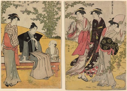 鳥居清長: An Outing at Hagidera (Hagimi) from the series Beauties of the East as Reflected in Fashions (Fuzoku azuma no nishiki) - シカゴ美術館