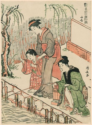 鳥居清長: Fishing (Sakana tsuri) from the series Beauties in Flowerlike Styles, Ten in Set (Enshoku hana fuzoku, Ju awase) - シカゴ美術館