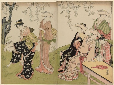 鳥居清長: An Outing in Spring, from the series Beauties of the East as Reflected in Fashions (Fuzoku azuma no nishiki) - シカゴ美術館
