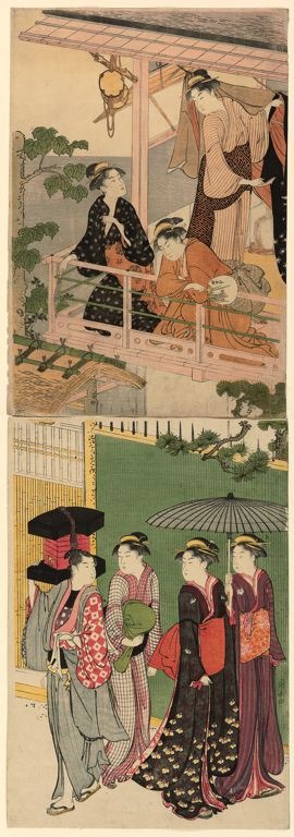 Torii Kiyonaga: A Fan Peddler Passing beneath a Balcony (Jigami uri) - Art Institute of Chicago