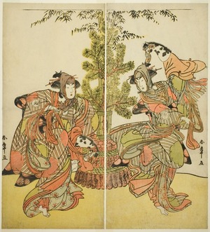 勝川春章: The Actors Segawa Kikunojo III as Yasukata (right), and Iwai Hanshiro IV as Utou (left) in the Play Godai Genji Mitsugi no Furisode, Performed at the Nakamura Theater in the Eleventh Month, 1782 - シカゴ美術館