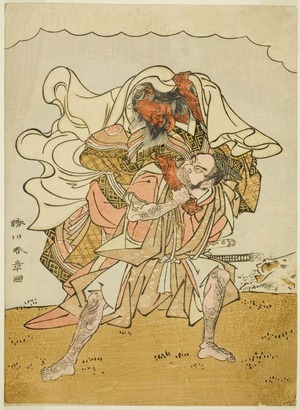 勝川春章: The Warrior Omori Hikoshichi Carrying a Female Demon on His Back - シカゴ美術館