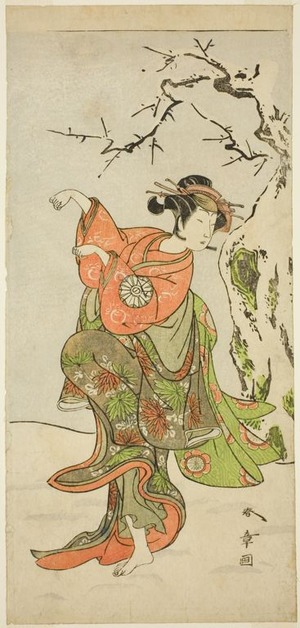 Katsukawa Shunsho: The Actor Nakamura Noshio I as the Fox-Wife from Furui, in a Dance Sequence (Shosagoto) in Part Two of the Play Izu-goyomi Shibai no Ganjitsu (First Perfomance Day of the Izu Calendar), Performed at the Morita Theater from the First Day of the Eleventh Month, 1772 - Art Institute of Chicago