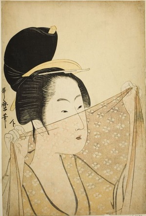 喜多川歌麿: Woman Holding up a Piece of Fabric (Nuno o kazasu onna) - シカゴ美術館