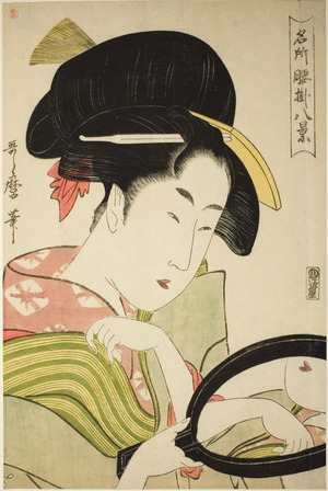 Kitagawa Utamaro: Eight Famous Views of Women (Meisho koshikake hakkei) : Woman Holding a Mirror - Art Institute of Chicago