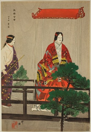 月岡耕漁: Sumiyoshi-môde, from the series 