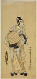Katsukawa Shunsho: The Actor Ichikawa Danjuro V as Soga no Goro Disguised as a Komuso in the Play Sakai-cho Soga Nendaiki, Performed at the Nakamura Theater in the First Month, 1771 - Art Institute of Chicago