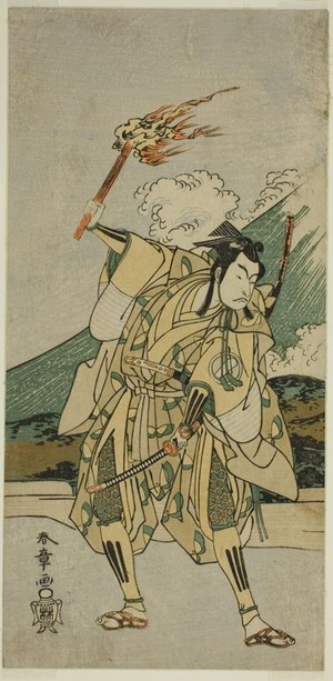 勝川春章: The Actor Ichikawa Monnosuke II as Soga no Goro Tokimune in the Play Haru wa Soga Akebono-zoshi (?), Performed at the Nakamura Theater (?) in the First Month, 1772 (?) - シカゴ美術館