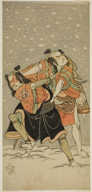 勝川春章: The Actors Otani Hiroji III as Kameo (right), and Sakata Sajuro I as Ario (left), in the Play Hime Komatsu Ne no Hi Asobi, Performed at the Ichimura Theater in the Ninth Month, 1768 - シカゴ美術館