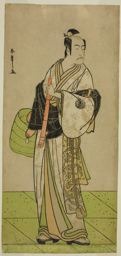 勝川春章: The Actor Ichikawa Ebizo as Kudo Suketsune Disguised as a Komuso in the Play Waka Murasaki Edokko Soga, Performed at the Ichimura Theater in the First Month, 1792 - シカゴ美術館