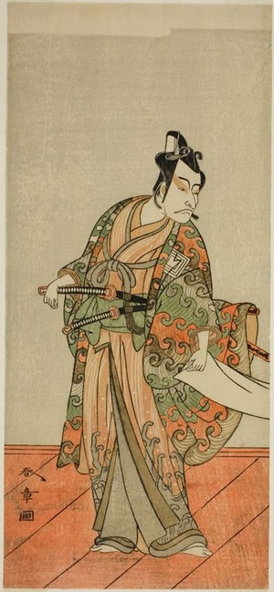 勝川春章: The Actor Ichikawa Danjuro V as Kudo Kanaishi (?) in the Play Izu-goyomi Shibai no Ganjitsu (?), Performed at the Morita Theater (?) in the Eleventh Month, 1772 (?) - シカゴ美術館