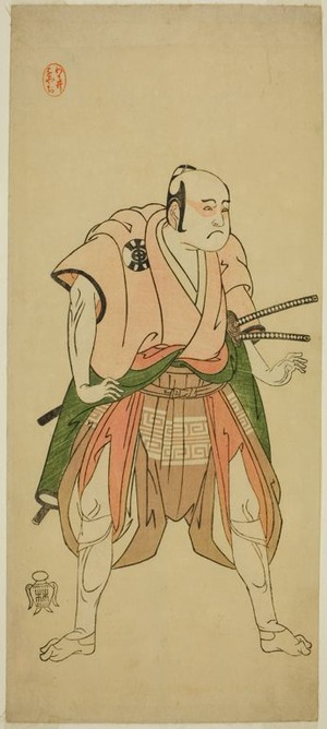 勝川春章: The Actor Bando Sampachi I as Yawata no Saburo (?) in the Play Shuen Soga Omugaeshi (?), Performed at the Ichimura Theater (?) in the Second Month, 1768 (?) - シカゴ美術館