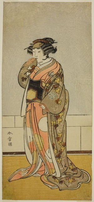 勝川春章: The Actor Yamashita Kinsaku II as Lady Kikusui (Kikusui Gozen) (?) in the Play Kaeribana Eiyu Taiheiki (?), Performed at the Nakamura Theater (?) in the Eleventh Month, 1779 (?) - シカゴ美術館