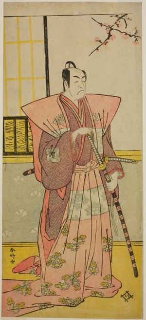 勝川春好: The Actor Ichikawa Omezo I as Koyurugi Motomenosuke (?) in the Play Haru no Nishiki Date-zome Soga (?), Performed at the Nakamura Theater (?) in the First Month, 1790 (?) - シカゴ美術館