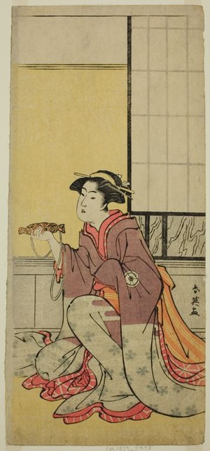 勝川春英: The Actor Iwai Hanshiro IV as Yae (?), in the Play Sugawara Denju Tenarai Kagami (?), Performed at the Kiri Theater (?) in the Seventh Month, 1788 (?) - シカゴ美術館