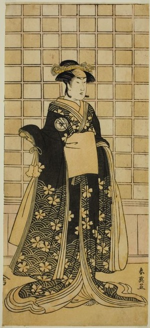 勝川春英: The Actor Iwai Kiyotaro II as Lady Itohagi (?) in the Play Genji Saiko Kogane Tachibana (?), Performed at the Ichimura Theater (?) in the Eleventh Month, 1788 (?) - シカゴ美術館