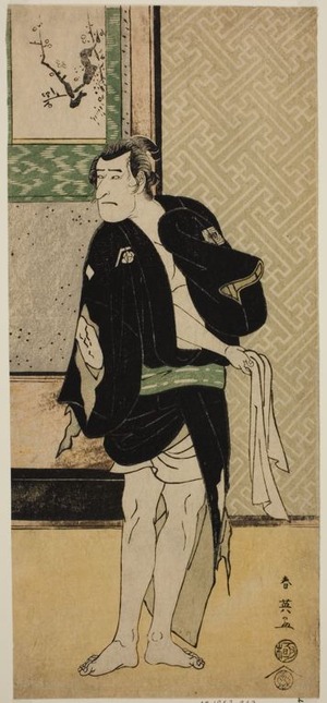 Katsukawa Shun'ei: The Actor Ichikawa Komazo II as Soga no Dozaburo Disguised as the Ruffian Tobei (?) in the Play Haru no Nishi Date-zome Soga (?), Performed at the Nakamura Theater (?) in the First Month, 1790 (?) - Art Institute of Chicago