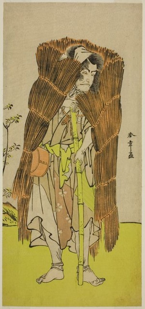勝川春章: The Actor Ichikawa Ebizo III as Akushichibyoe Kagekiyo Disguised as a Beggar in the Play Kamuri Kotoba Soga no Yukari, Performed at the Ichimura Theater in the First Month, 1776 - シカゴ美術館