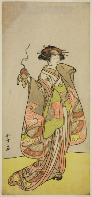 勝川春章: The Actor Ichikawa Monnosuke II as the Courtesan Kewaizaka no Shosho in the Play Sono Kyodai Fuji no Sugatami, Performed at the Morita Theater in the First Month, 1776 - シカゴ美術館
