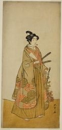 勝川春章: The Actor Ichikawa Monnosuke II as Kichisaburo, Temple Page of Kichijo-ji, in the Play Sono Kyodai Fuji no Sugatami, Performed at the Morita Theater in the Second Month, 1776 - シカゴ美術館