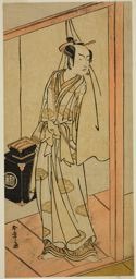勝川春章: The Actor Arashi Sangoro II as the Hairdresser Obana Saizaburo in the Play Koi Musume Mukashi Hachijo, Performed at the Nakamura Theater in the Third Month, 1776 - シカゴ美術館