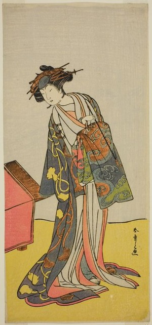 勝川春章: The Actor Iwai Hanshiro IV as the Courtesan Agemaki in the Play Sukeroku Yukari no Hatsu-zakura, Performed at the Ichimura Theater in the Third Month, 1776 - シカゴ美術館