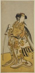 Katsukawa Shunsho: The Actor Onoe Tamizo I as Kureha (?) in the Play Shusse Taiheiki (?), Performed at the Nakamura Theater (?) in the Eighth Month, 1775 (?) - Art Institute of Chicago