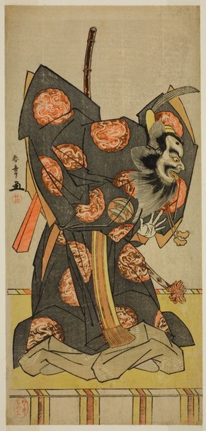 勝川春章: The Actor Nakajima Mihoemon II as Shujaku Tenno in the Play Masakado Kammuri no Hatsuyuki, Performed at the Nakamura Theater in the Eleventh Month, 1777 - シカゴ美術館