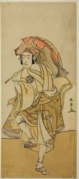 勝川春章: The Actor Nakamura Nakazo I as Onmaya Kisanda Disguised as the Lion Dancer Kakubei in the Play Chigo Torii Tobiiri Kitsune, Performed at the Ichimura Theater in the Eleventh Month, 1777 - シカゴ美術館