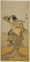 勝川春章: The Actor Nakamura Tomijuro I as a Female Fox from Mt. Ubagadake in the Play Chigo Torii Tobiiri Kitsune, Performed at the Ichimura Theater in the Eleventh Month, 1777 - シカゴ美術館
