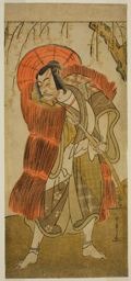 勝川春章: The Actor Ichikawa Danjuro V as Akushichibyoe Kagekiyo Disguised as a Beggar, in the Play Tsukisenu Haru Hagoromo Soga, Performed at the Ichimura Theater in the Third Month, 1777 - シカゴ美術館