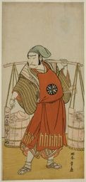 勝川春章: The Actor Nakamura Nakazo I as Nagasaki Kageyuzaemon Disguised as Gorohachi the Sake Seller, in the Play Hikitsurete Yagoe Taiheiki, Performed at the Morita Theater in the Eleventh Month, 1776 - シカゴ美術館