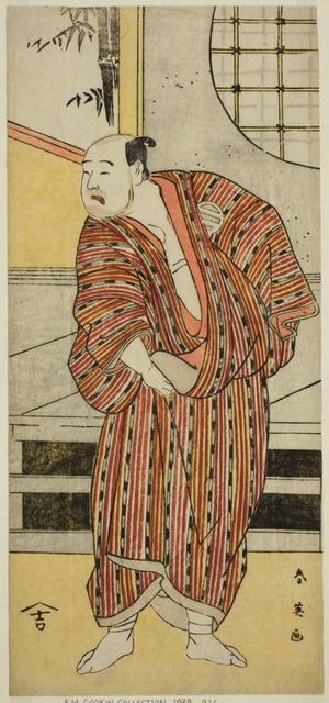 勝川春英: The Actor Kataoka Nizaemon VII as Hayakawa Matabei (?) in the Play Furiwake-gami Aoyagi Soga (?), Performed at the Miyako Theater (?) in the First Month, 1796 (?) - シカゴ美術館