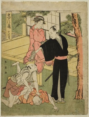 勝川春英: Act Seven: The Ichiriki Teahouse from the Play Chushingura (Treasury of the Forty-seven Loyal Retainers) - シカゴ美術館