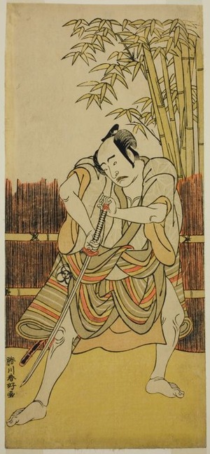勝川春好: The Actor Bando Mitsugoro I as Ogata no Saburo Disguised as Yoroya Takiemon in the Play Mure Takamatsu Yuki no Shirahata, Performed at the Ichimura Theater in the Eleventh Month, 1780 - シカゴ美術館