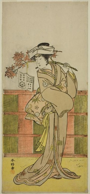 勝川春好: The Actor Iwai Hanshiro IV as Umegae Disguised as the Female Fortune-teller Omatsu in the Play Mukashi Otoko Yuki no Hinagata, Performed at the Ichimura Theater in the Eleventh Month, 1781 - シカゴ美術館