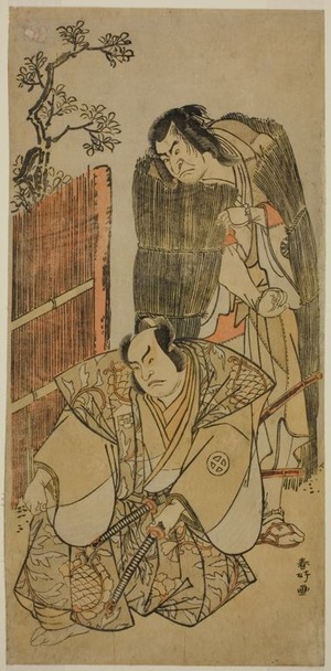 勝川春好: The Actors Nakamura Nakazo I as Kagekiyo Dressed as a Beggar (right), and Otani Hiroji III as Onio Shinzaemon (left), in the Play Kotobuki Banzei Soga, Performed at the Ichimura Theater in the Third Month, 1783 - シカゴ美術館