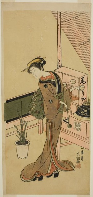 Ippitsusai Buncho, 一筆斉文調 (Ippitsusai Bunchô)による浮世絵「Waitress at the Owariya Teahouse」