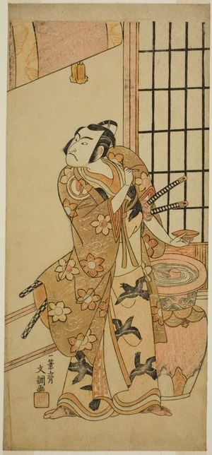 一筆斉文調: The Actor Sawamura Sojuro II as Kudo Suketsune (?) in the Play Edo no Hana Wakayagi Soga (?), Performed at the Ichimura Theater (?) in the Second Month, 1769 (?) - シカゴ美術館