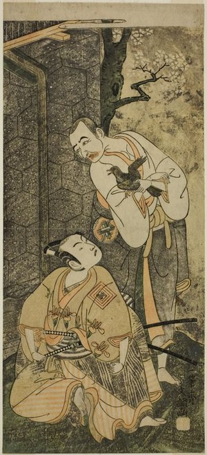 Ippitsusai Buncho: The Actors Nakamura Utaemon I as Seigen (right), and Ichikawa Komazo II as Shimizu Tonoinosuke Kiyoharu (left), in the Play Soga Moyo Aigo no Wakamatsu, Performed at the Nakamura Theater in the Third Month, 1769 - Art Institute of Chicago