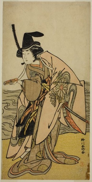 勝川春好: The Actor Yamashita Kinsaku II as Lady Kikusui (Kikusui Gozen) in the Play Kaeribana Eiyu Taiheiki, Performed at the Nakamura Theater in the Eleventh Month, 1779 - シカゴ美術館