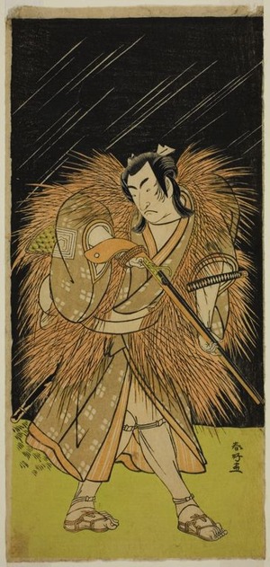 勝川春好: The Actor Ichikawa Monnosuke II as Hayano Kampei in the Play Kanadehon Chushin Najori no Kura, Performed at the Nakamura Theater in the Ninth Month, 1780 - シカゴ美術館