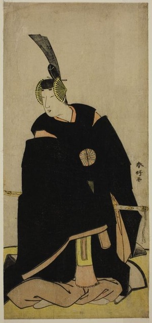 勝川春好: The Actor Nakamura Tomijuro I as Taira no Masakado Disguised as Otomo no Kuronushi (?) or Sugawara Micihizane (?) in the Play Shida Yuzuriha Horai Soga (?) or Sugawara Denju Tenarai Kagami (?), Performed at the Morita Theater (?) in the First or Fifth Month, 1775 (?) - シカゴ美術館