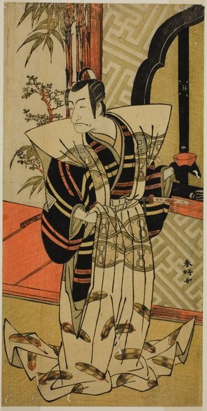 勝川春好: The Actor Ichikawa Danjuro V as Kajiwara Heiji (?) in the Play Hiragana Seisuiki (?), Performed at the Morita Theater (?) in the Third Month, 1776 (?) - シカゴ美術館