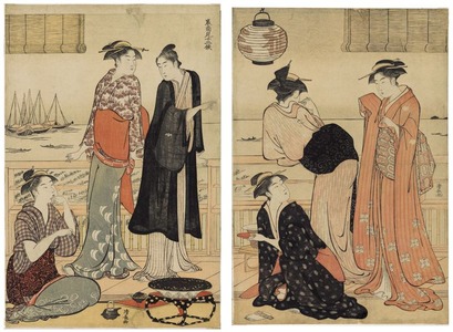 鳥居清長: The Twelve Months in the Southern Quarter (Minami jûni kô): The Sixth Month-Enjoying the Cool in a Teahouse - シカゴ美術館