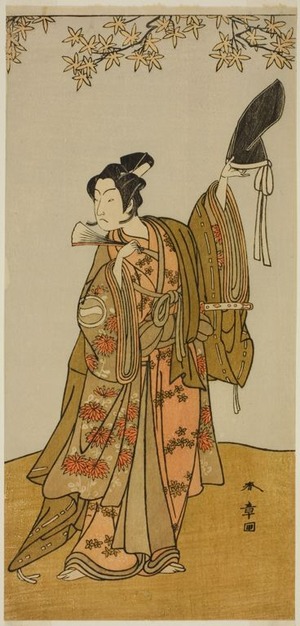 勝川春章: The Actor Ichikawa Monnosuke II as Shimokobe Shoji Yukihira, in the Play Gohiiki Kanjincho (Your Favorite Play Kanjincho [The Subscription List]), Performed at the Nakamura Theater from the First Day of the Eleventh Month, 1773 - シカゴ美術館