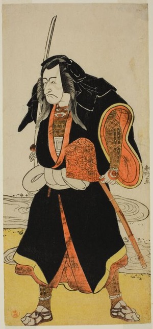 Katsukawa Shunko: The Actor Ichikawa Danjuro V, Probably as Ise no Saburo Disguised as Sanjo Uemon, Leader of a Robber Gang, in Part Two of the Play Fude-hajime Kanjincho (First Calligraphy of the New Year: Kanjincho [The Subscription List]), Performed at the Nakamura Theater from the Fifteenth Day of the First Month, 1784 - Art Institute of Chicago