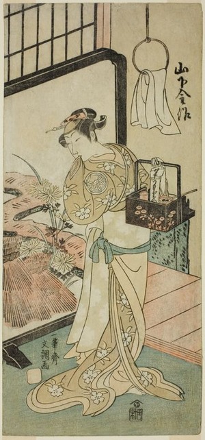 Ippitsusai Buncho: The Actor Yamashita Kinsaku II as Oume, Wife of Kisaku, in the Play Nue no Mori Ichiyo no Mato, Performed a the Nakamura Theater in the Eleventh Month, 1770 - Art Institute of Chicago