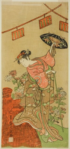 一筆斉文調: The Actor Iwai Hanshiro IV as Otatsu-gitsune in the Play Nue no Mori Ichiyo no Mato, Performed at the Nakamura Theater in the Eleventh Month, 1770 - シカゴ美術館